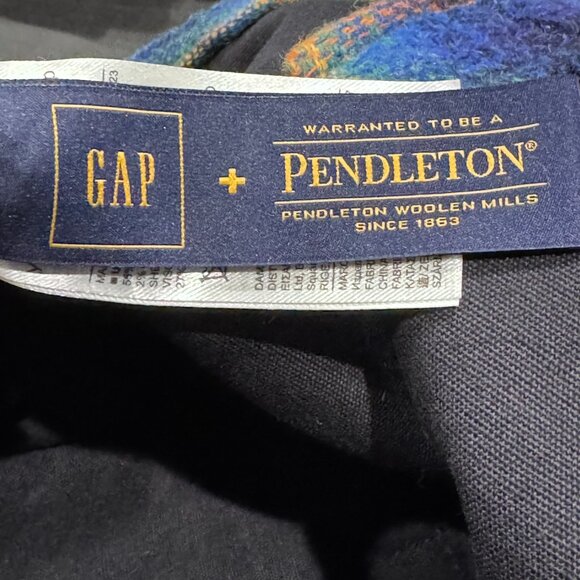 Gap + Pendleton Woolen Mills Orange, Blue and Green Plaid Tote Bag 17"x14"x6" - Picture 3 of 6